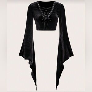 Sexy Gothic Lace-Up Bell Sleeve Top